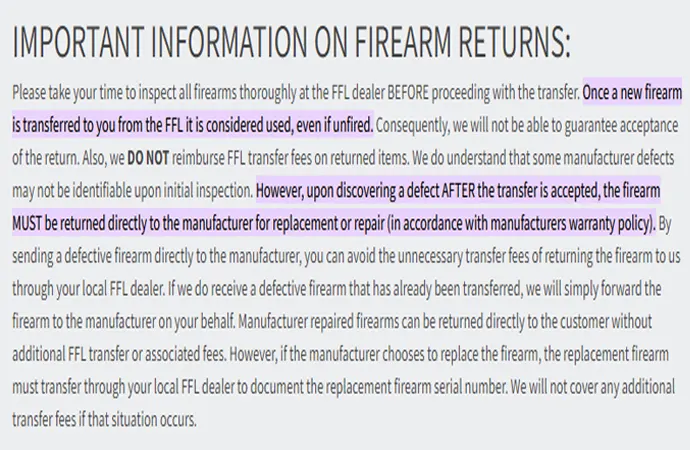 Important Information On Firearms Returns